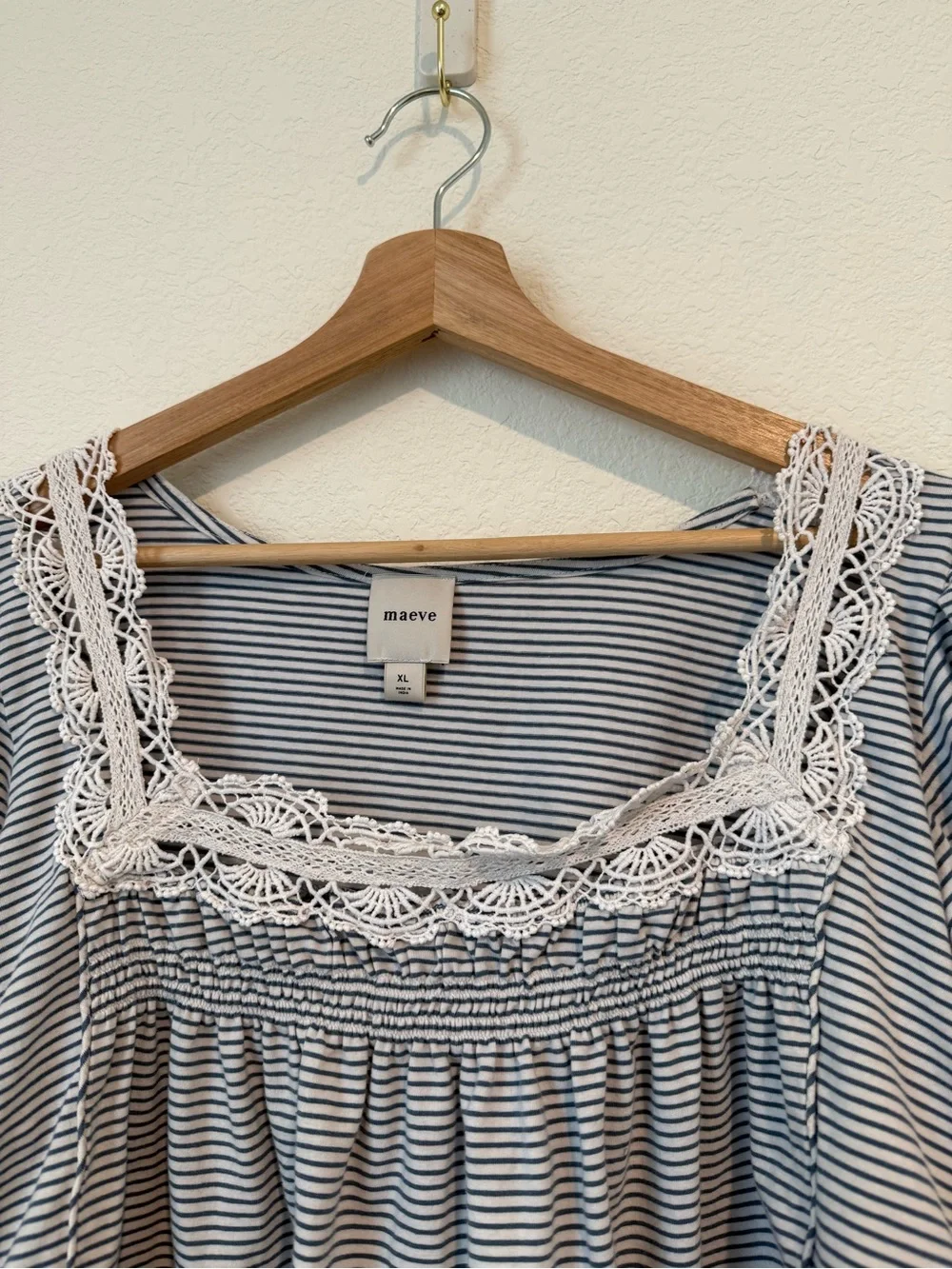 Anthro Maeve Square Neck Puff Sleeve Stripe Swing Tee - Picture 3 of 7